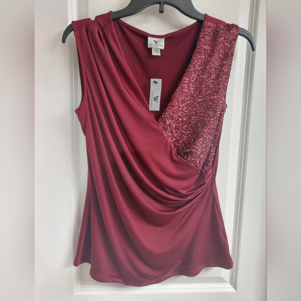 NWT Worthington Burgundy Sequin Pleated Blouse